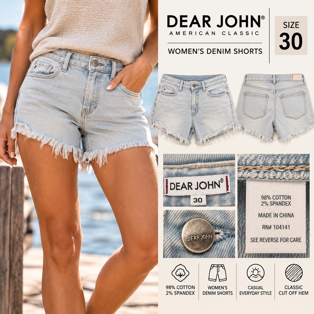 Dear John American Classic Light Wash Frayed Hem Denim Shorts Size 30